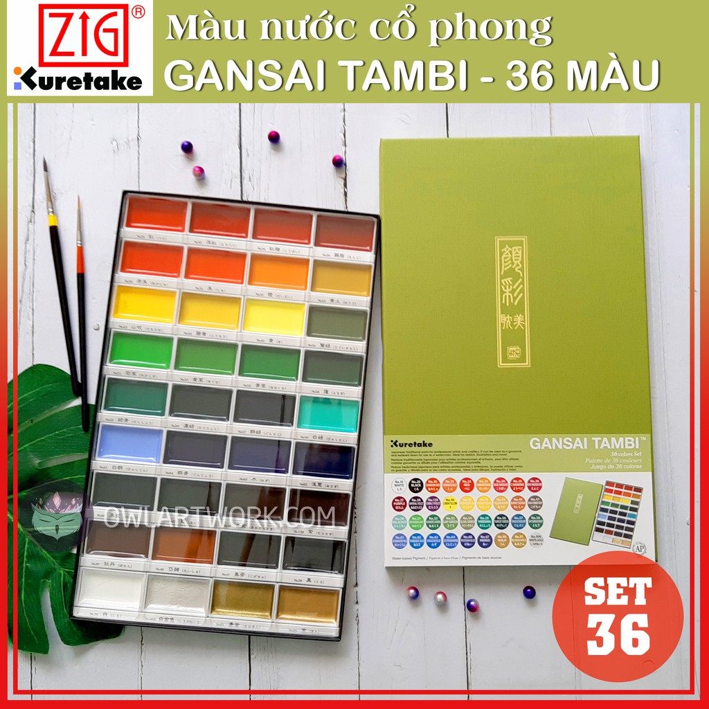 [CÚ TUYẾT] Màu Nước Gansai Tambi Kuretake Truyền Thống Nhật Bản 12, 18, 24, 36, 48 Màu