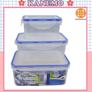 Bộ 3 Hộp Nhựa Việt Nhật Đựng Thực Phẩm Trong Tủ lạnh Kanemo Dùng được trong lò vi sóng MS 6530