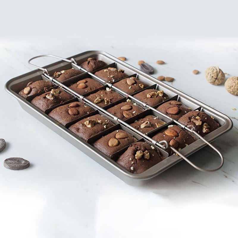 Khuôn Nướng Bánh Brownie 18 Ngăn Chống Dính Bằng Thép Kèm Dao Cắt Dễ Dàng Làm Sạch