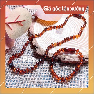 Bộ hổ phách trẻ em mật ong hạt tròn màu nâu đậm