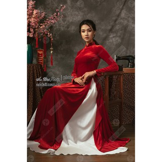 Áo dài nhung đỏ trơn - 171014