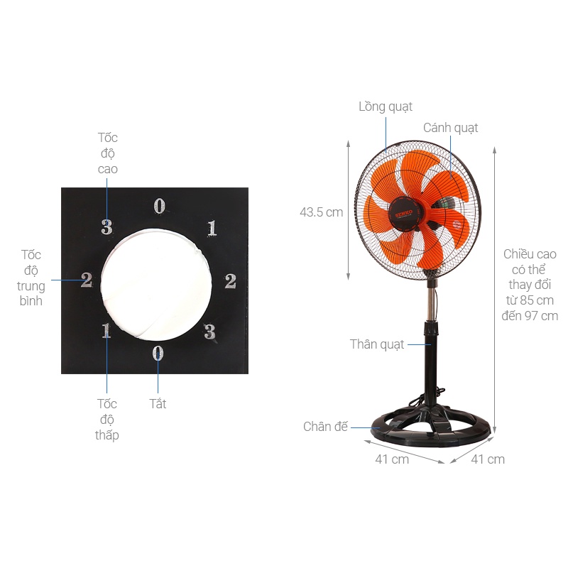 Quạt Lỡ SENKO LTS1636 Chính Hãng - Quạt Điện Cây Đứng Lỡ 3 Mức Tốc Độ Gió, Công Suất 65W, Làm Mát Nhanh Chóng - BH 1 Năm