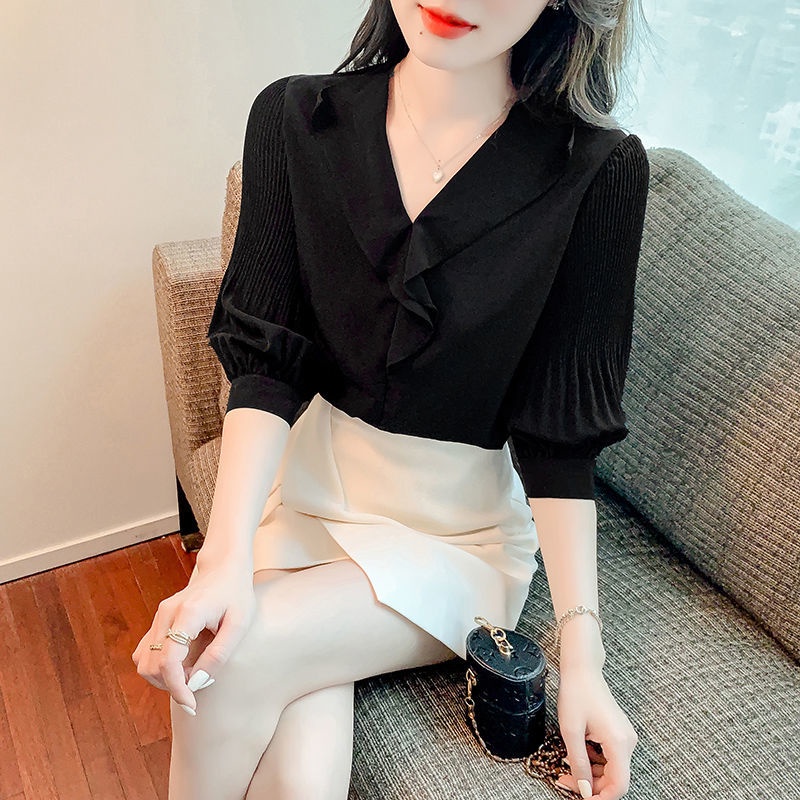 Áo Sơ Mi chiffon Tay Ngắn Cổ Chữ v Thời Trang Mùa Hè Dành Cho Nữ