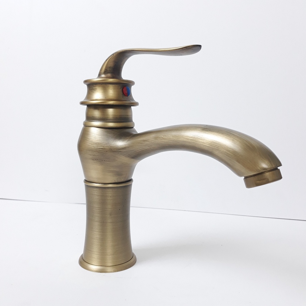 Vòi bồn rửa mặt, vòi Lavabo đồng giả cổ  Aladdin nóng lạnh (kèm dây cấp nước)