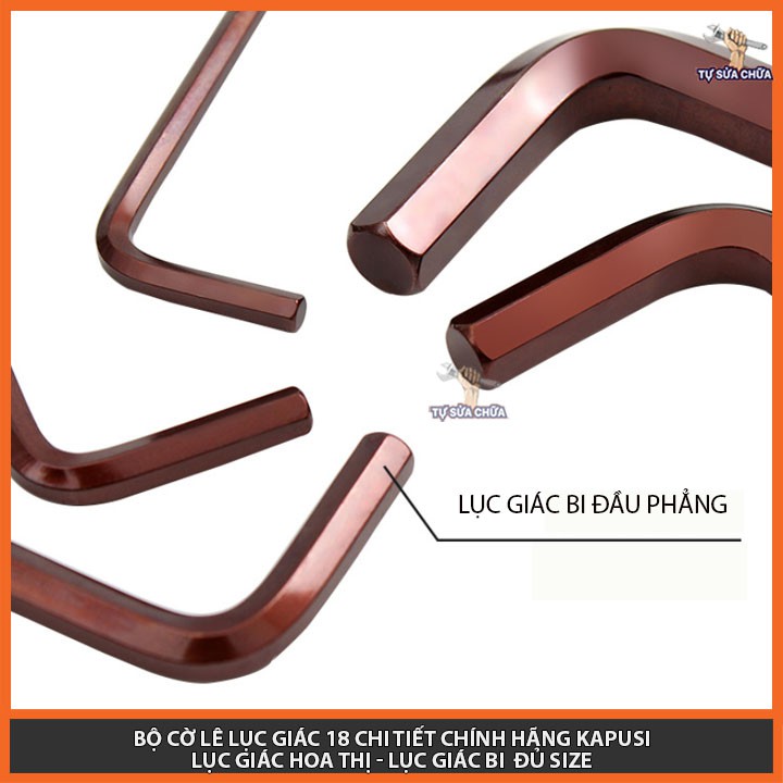 Bộ lục giác 18 chi tiết lục giác hoa thi, lục giác bi đủ size chính hãng KAPUSI, bộ lục giác KAPUSI hình dạng chữ L