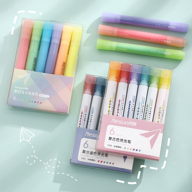 Set 6 cây bút highlight chất liệu nhựa tiện dụng