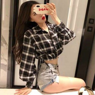 Áo crt sơ mi kẻ caro tay bồng kèm video