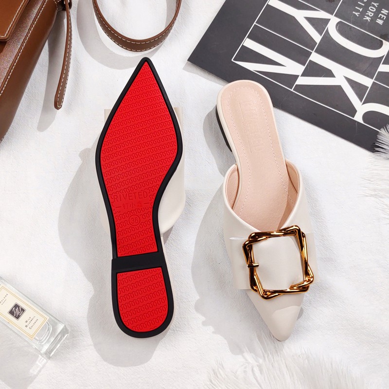 (HÀNG CÓ SẴN) Giày sục mũi nhọn da mềm khóa vuông thanh lịch BIG Size 32-42