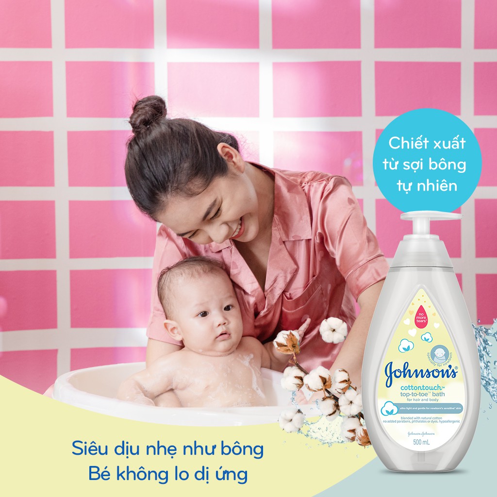 Bộ sữa tắm gội 500ml & sữa dưỡng ẩm 200ml Johnson's mềm mịn Cotton touch - 540017256