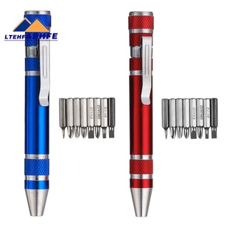 9 Pcs Multifunction Mini Screwdriver Set 8 in 1 Durable Gadgets Repair Aluminum Pen Handle Cross Slotted Tool Kit Blue