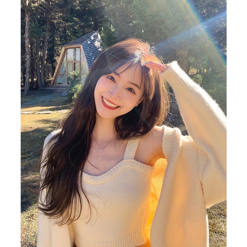 Bộ áo khoác cardigan dệt kim và áo hai dây thời trang thu đông cho nữ (có bán lẻ) | BigBuy360 - bigbuy360.vn