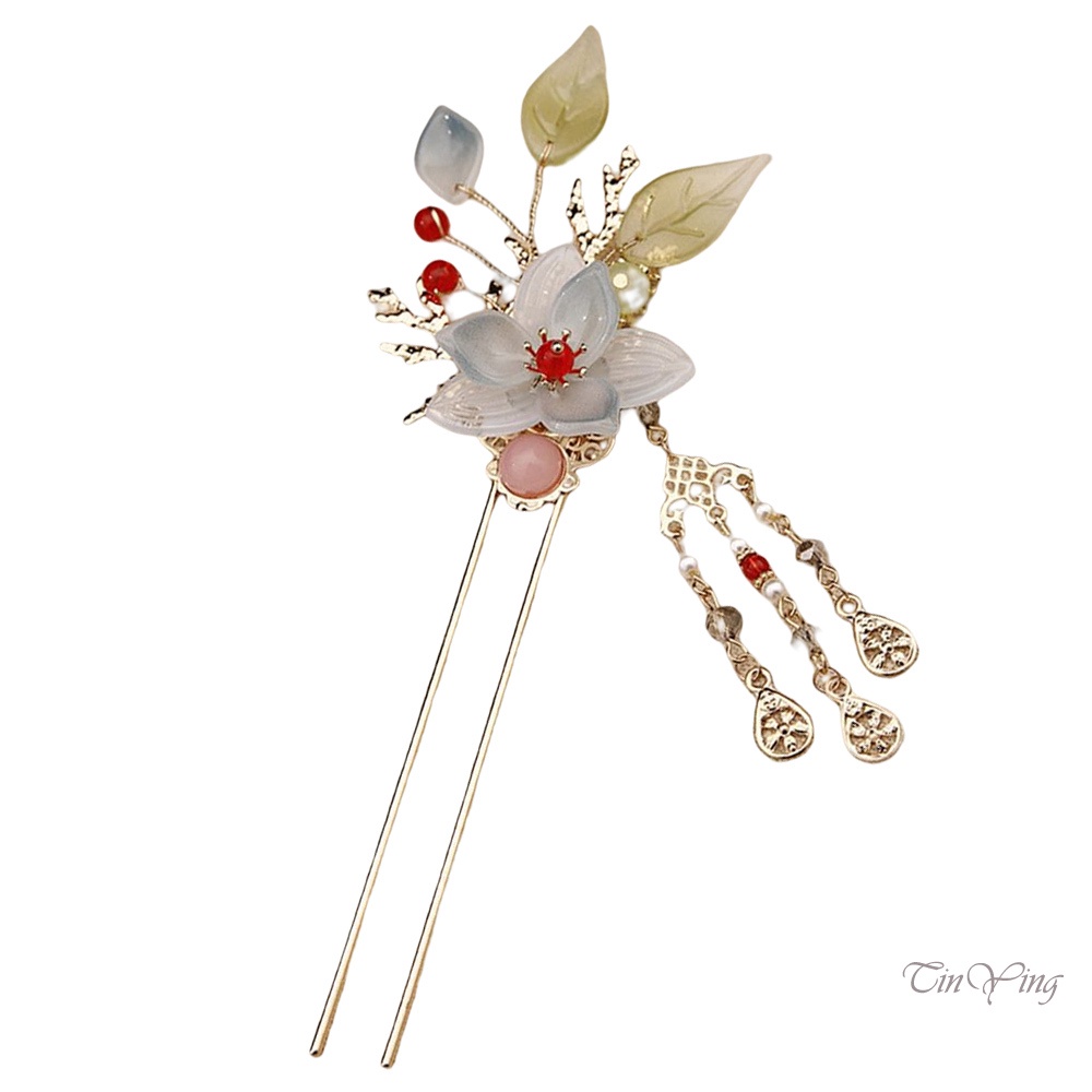 Trâm cài tóc GETNOIVAS hình chữ U họa tiết hoa tráng men bền bỉ phong cách Trung Hoa thích hợp mặc sườn xám / Hán phục