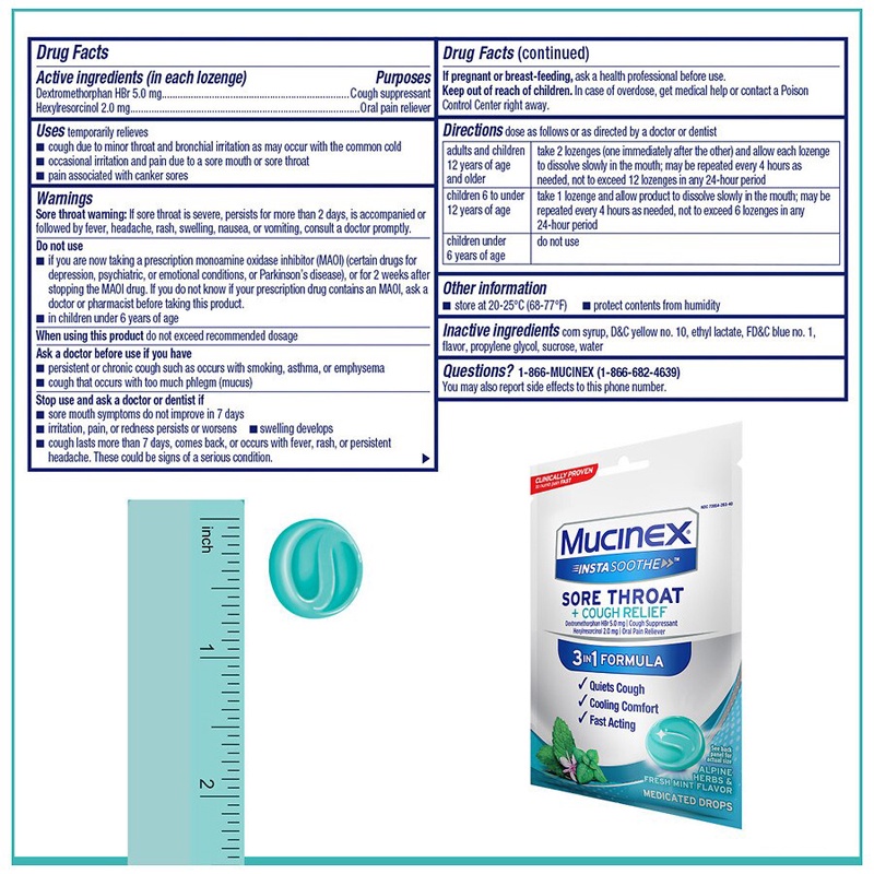 Kẹo ngậm Mucinex Instasoothe Sore Throat - nhiều vị, 40 viên