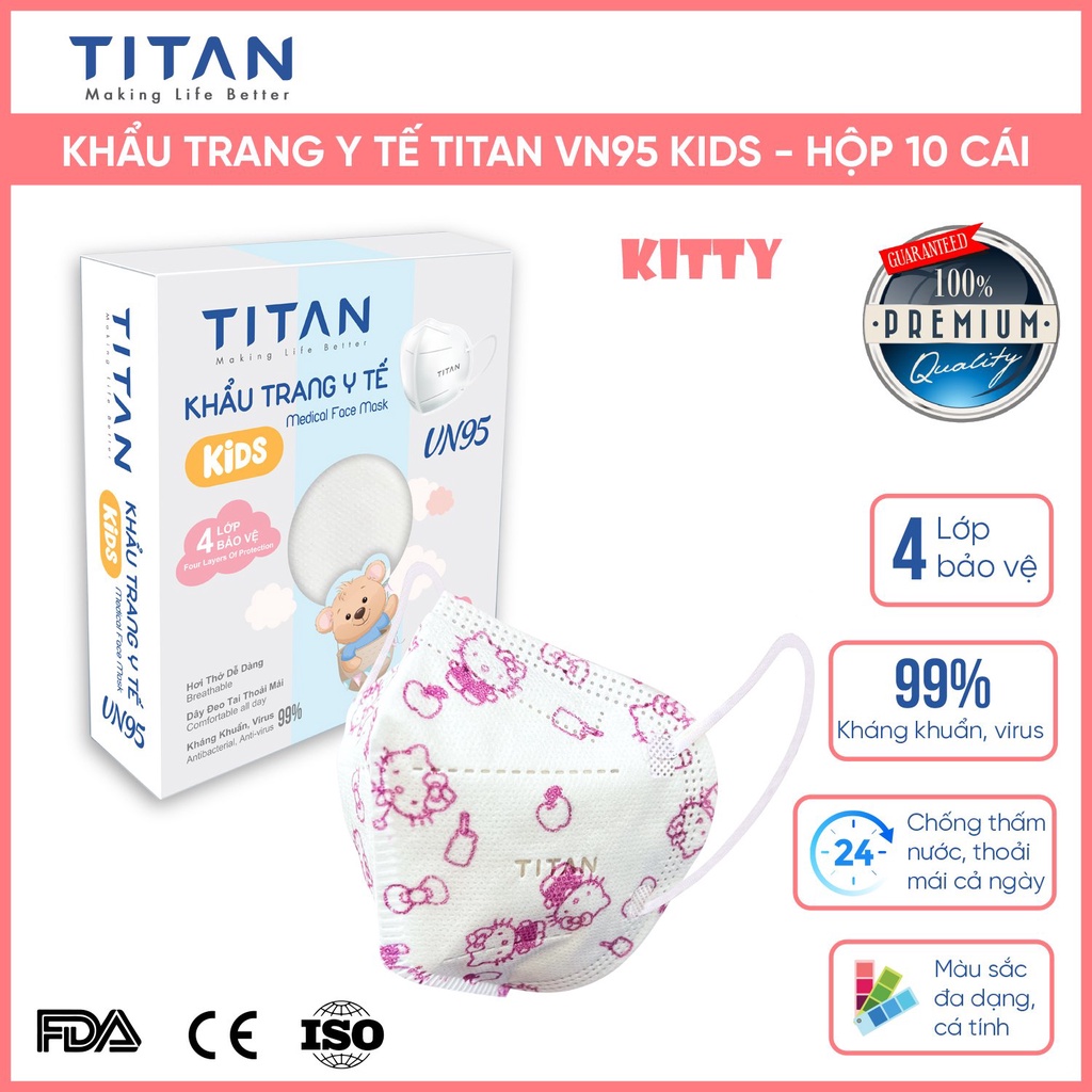 FAMAPRO x TITAN VN95 KIDS COMBO 5 HỘP Khẩu trang y tế cao cấp 4 lớp kháng khuẩn