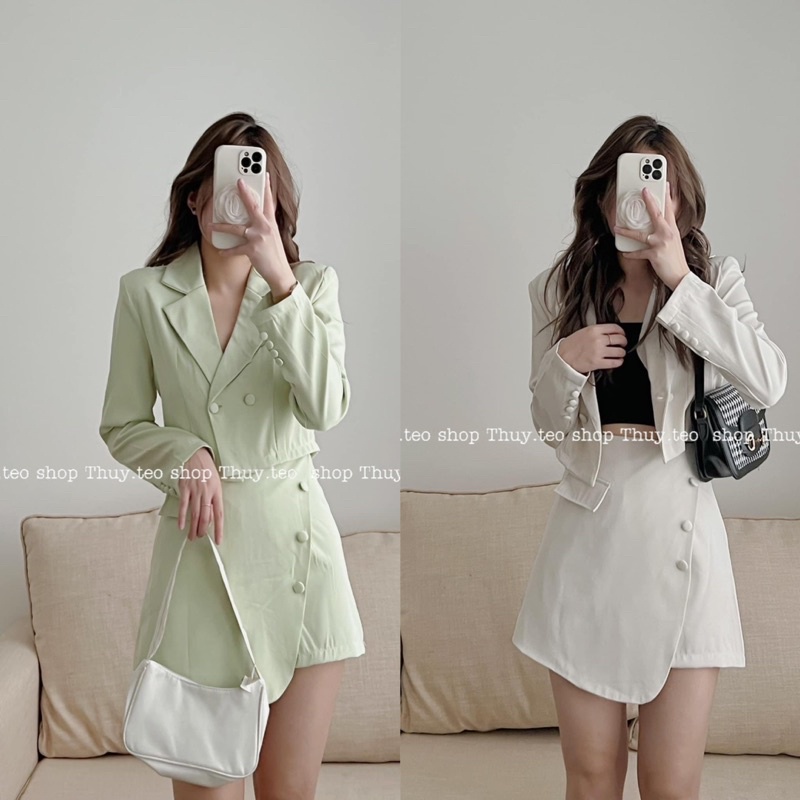 [Hàng mới] SET ÁO BLAZER CROPTOP PHỐI QUẦN GIẢ VÁY