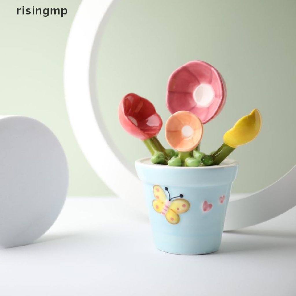 Set 4 Muỗng Sứ Đo Lường Kèm Giá Đỡ Hình Bông Hoa ♨Trên đó
