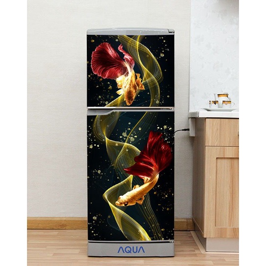 Decal dán trang trí tủ lạnh mẫu Cá Koi Đuôi Đỏ - Chất lượng cao - chống thấm