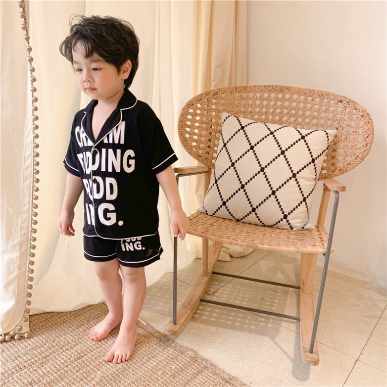 Pijama Cộc Tay Cho Bé Chất Lụa Cao Cấp In Chữ Cực Cute SÂU SHOP, Đồ Ngủ Lụa Cộc Tay Trẻ Em Từ 6-27Kg