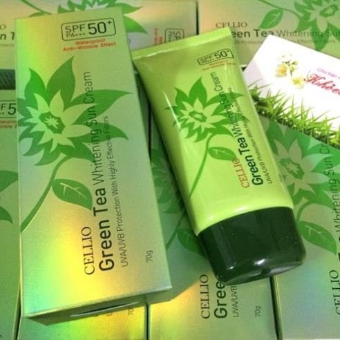 Kem chống nắng trà xanh Cellio Green Tea Whitening Sun Cream SPF 50+