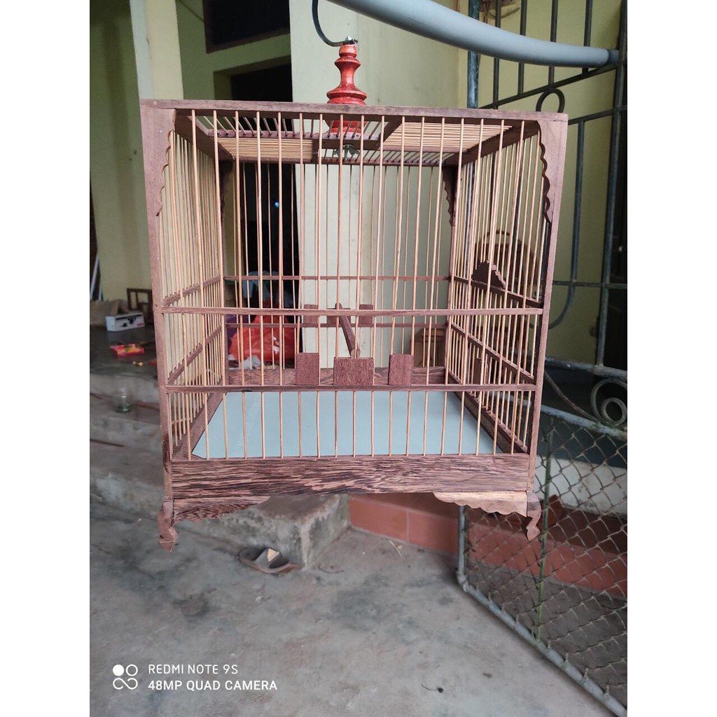 Lồng Chim Chào Mào tự ráp khung lồng chim Gỗ Mun Đuôi Công Chân Quỳ Lá Đề Vân Đẹp Đủ Phụ Kiện LC33 Kabosa