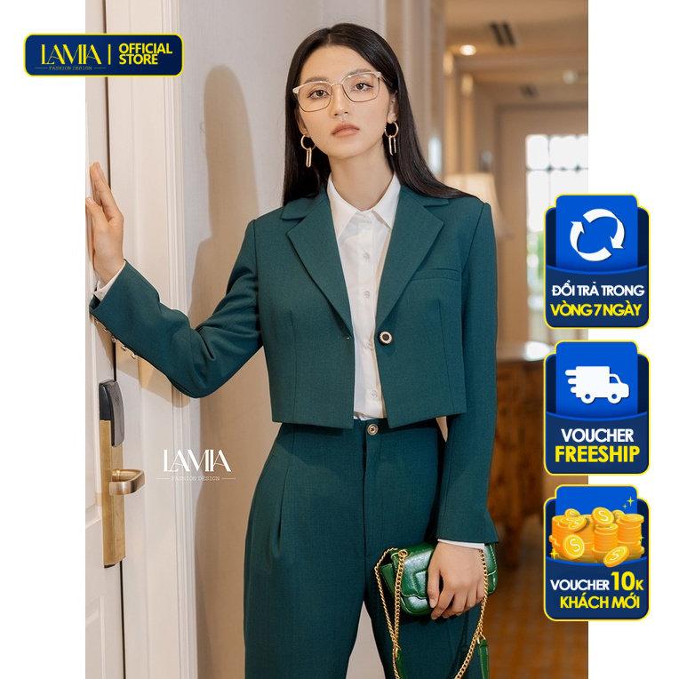 Set vest công sở nữ Lamia Design LE161 màu xanh turquoise dáng crop top cách điệu ấn tượng