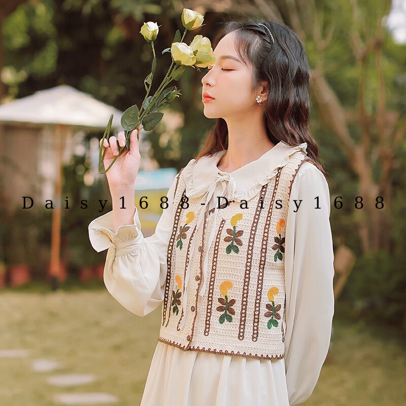 Sẵn- Áo Gile kiểu len móc nhiều mẫu mặc ngoài áo váy phong cách Vintage