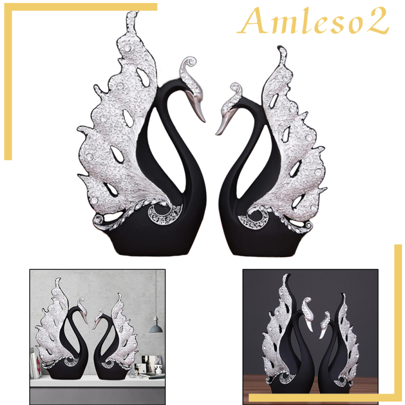 [AMLESO2]Set of 2 Swan Lover Statue Sculpture Resin Ornaments Centerpiece Craft Home Decor