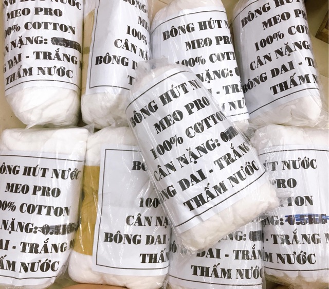 Bông gòn 100% cotton hút nước , bông dai - trắng - mịn .