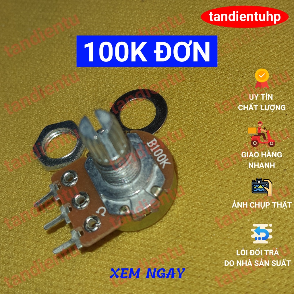 5 CHIẾC CHIẾT ÁP, BIẾN TRỞ  ĐƠN : 15MM KÈM ỐC VẶN VÀ LÓT 1K, 2K, 5K, 10K, 20K, 50K, 100K, 250K, 500K