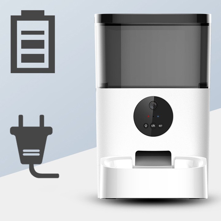 Máy tự động cho chó mèo ăn có tuya smart 6, camara, máy  tự động cho thú cưng ăn, nhả hạt