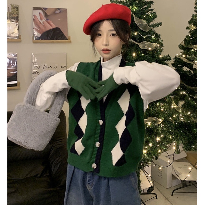 Áo len nữ không tay cổ chữ V thời trang Hàn