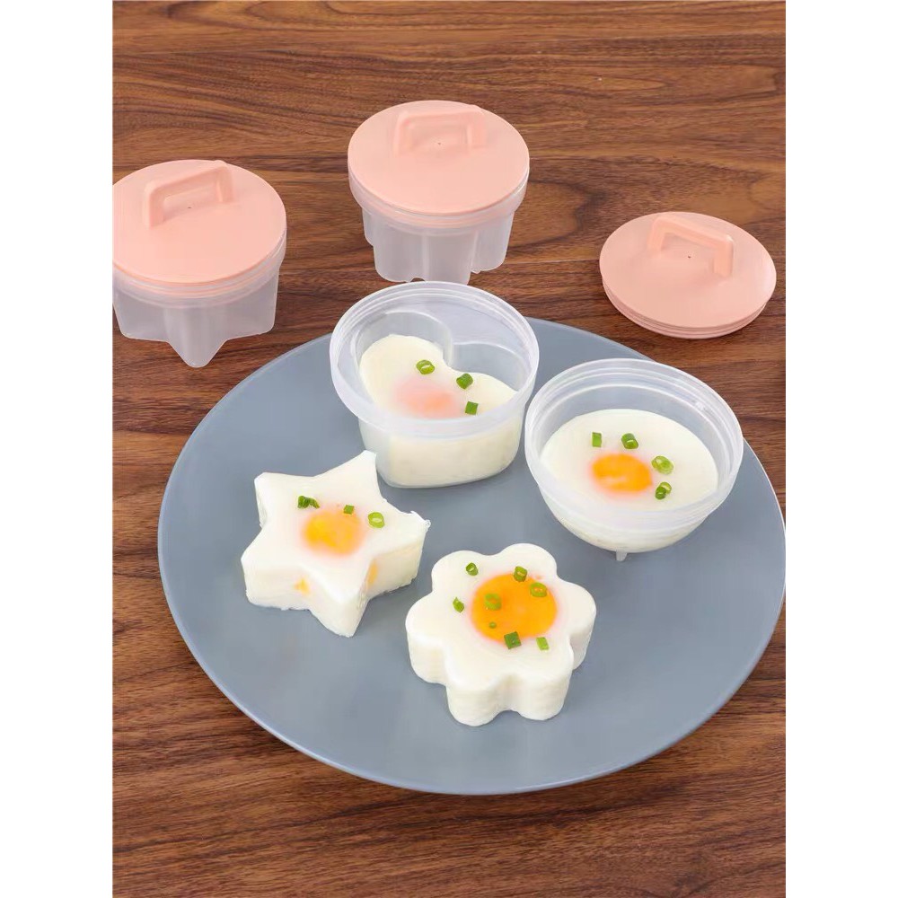 Set 4 khuôn hấp trứng, làm bánh chống dính cho bé (tặng chổi quét dầu) - nắp xoáy