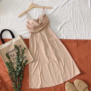 ĐẦM NUDE 2 DÂY CỔ ĐỔ XẺ TÀ