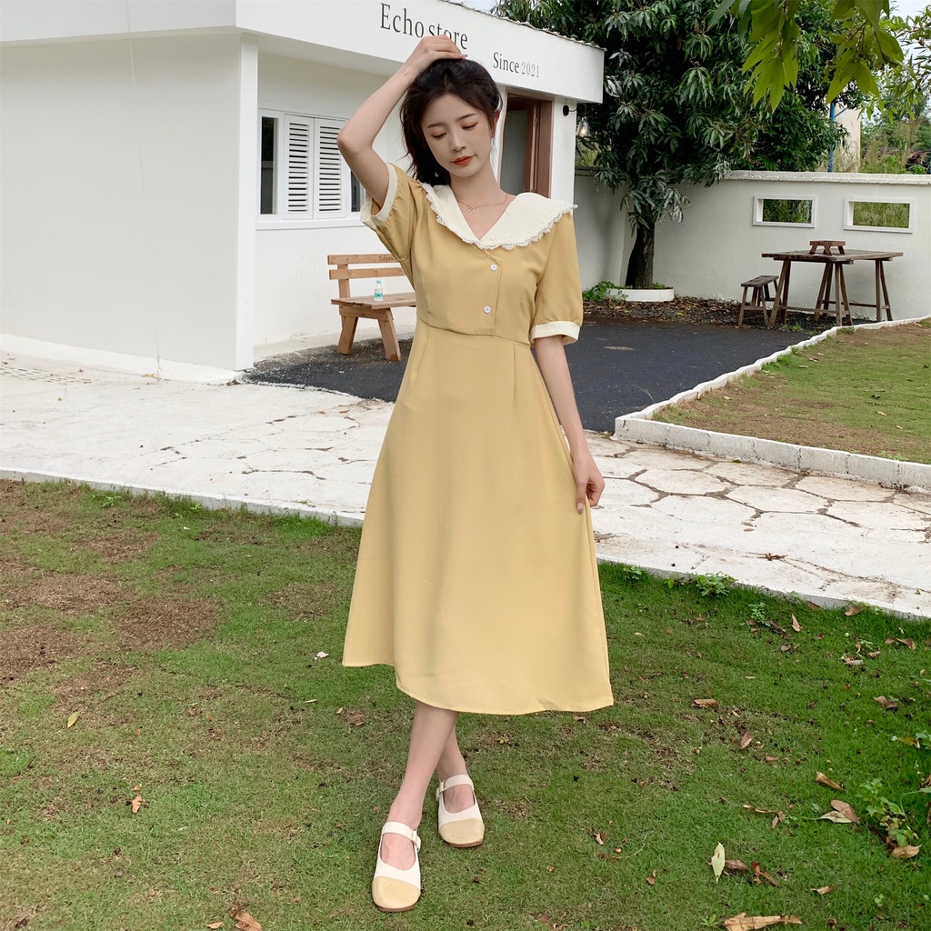 Đầm Phối Bèo Thời Trang Hàn Quốc Dành Cho Nữ