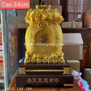 Túi vàng Kim Bảo Tài Lộc phong thủy cao 34cm màu vàng loại 1 rất đẹp