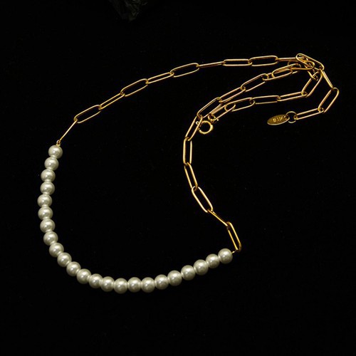 Dây Chuyền Dự Tiệc Dây Xích Ngọc Trai Nhân Tạo Titan Ko Đen TT 3062