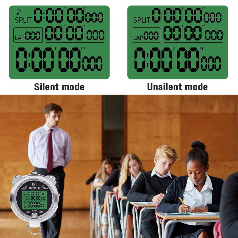 Đồng Hồ Bấm Giờ Bằng Kim Loại Màn Hình Lcd 100 Chế Độ Có Đèn Nền Tiện Dụng Cho Huấn Luyện Viên Thể Thao