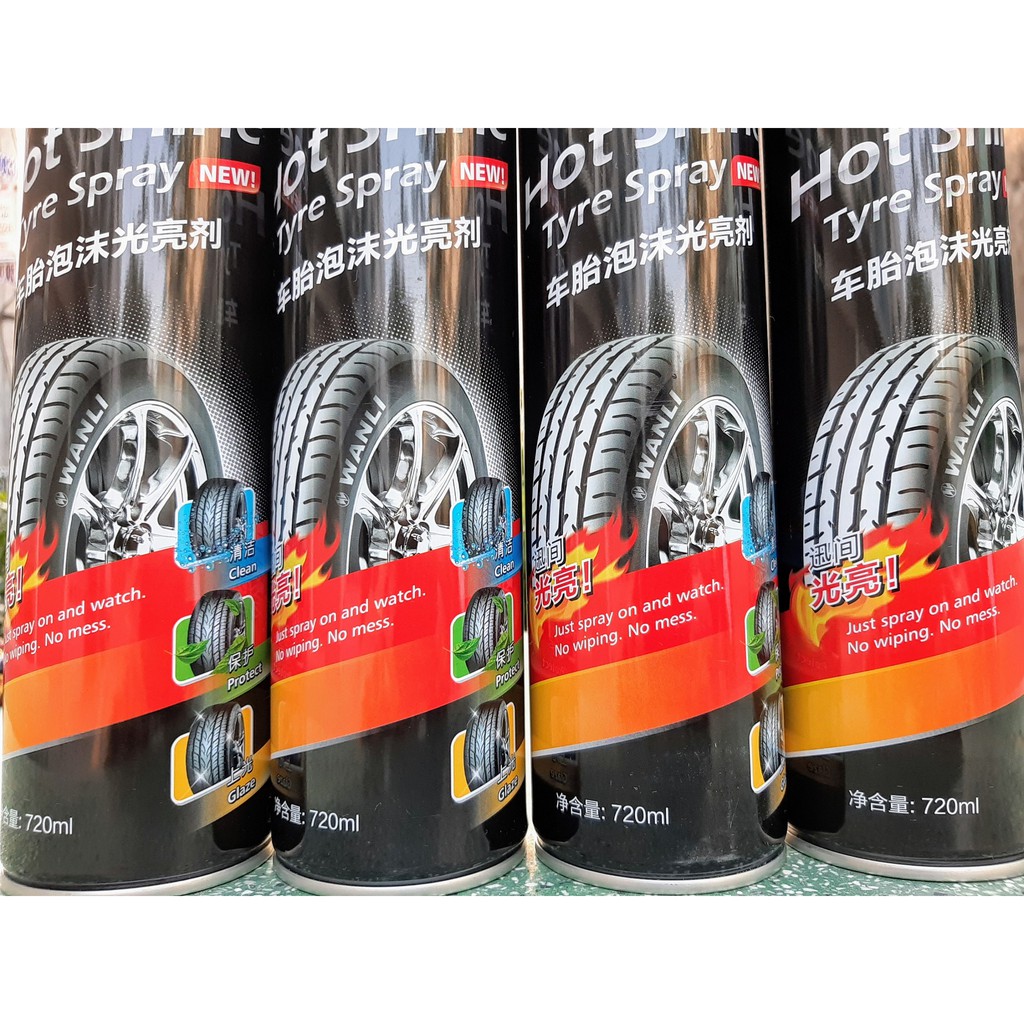 Xịt Đánh Bóng Lốp Xe Hot Shine Làm Bóng Lốp Vỏ, Làm Sạch Đen Lốp Vỏ Xe