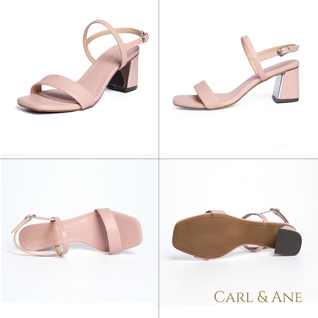 Carl &amp; Ane - Giày sandal thời trang nữ phối quai ngang đơn giản cao 7cm màu nude _ CS005