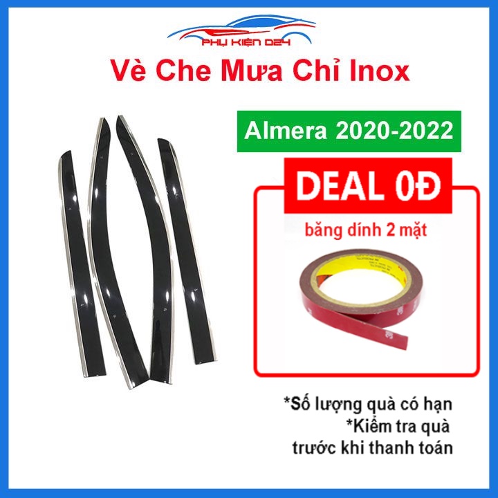 Vè mưa Nissan Almera 2020-2021-2022 chỉ Inox che mưa bảo vệ xe