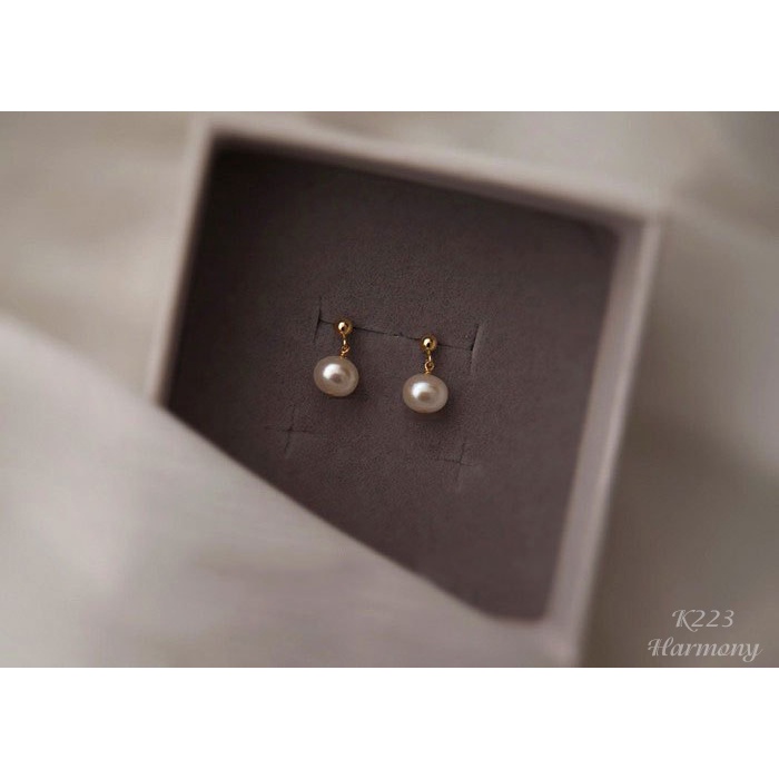 Khuyên bông tai nữ bạc cao cấp mạ vàng mặt ngọc trai nhân tạo | HARMONY ACCESSORIES K223