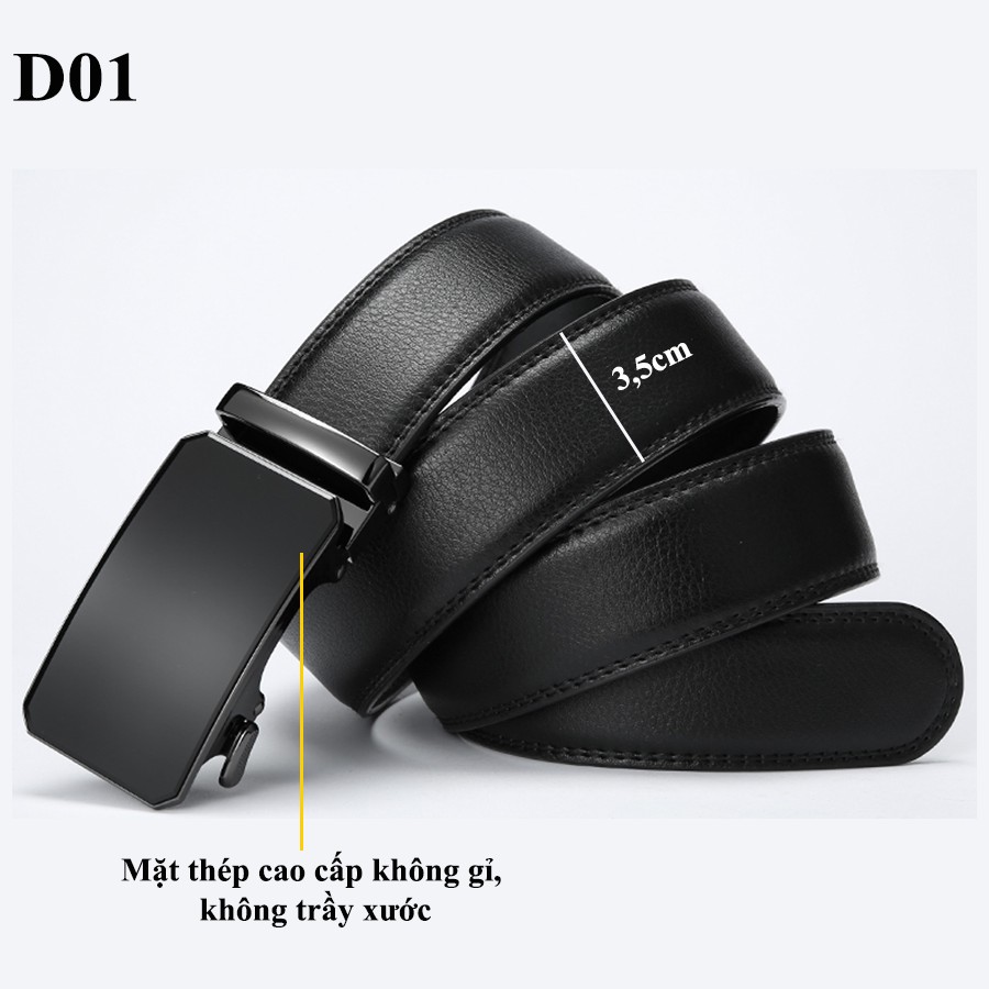 Thắt Lưng Nam Màu Đen, Dây Nịt, Nịch Cao Cấp D01, Khóa Kim Loại Tự động, Bản 3,5cm, Phù Hợp Mặc Quần  Âu Công Sở