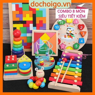 Đồ chơi gỗ cho bé combo 8 món đồ chơi phát triển trí tuệ, giáo cụ montessori dochoigo.vn