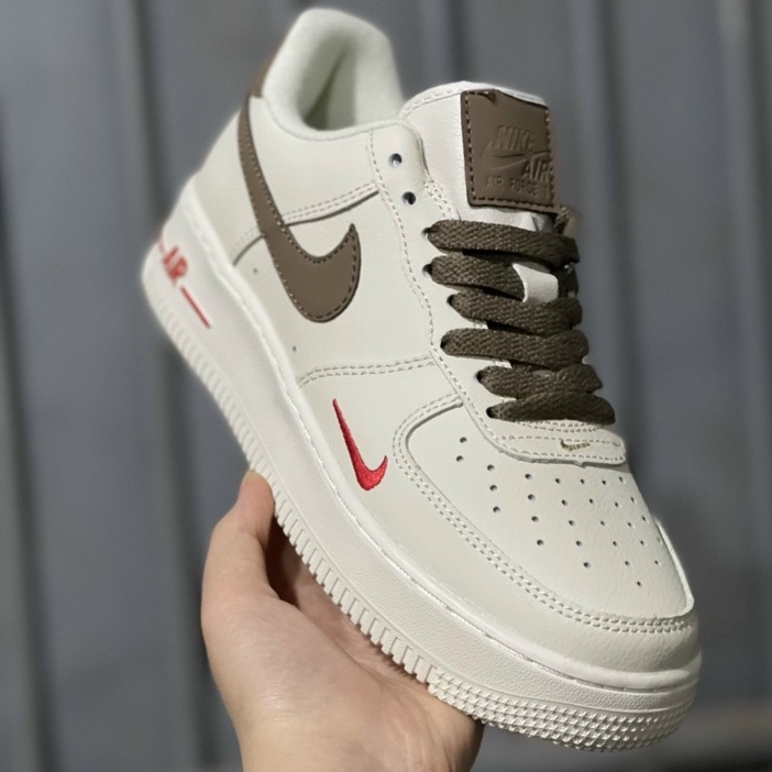 Giày Sneaker AF1 custom vệt nâu, air force 1 white brown bản mới