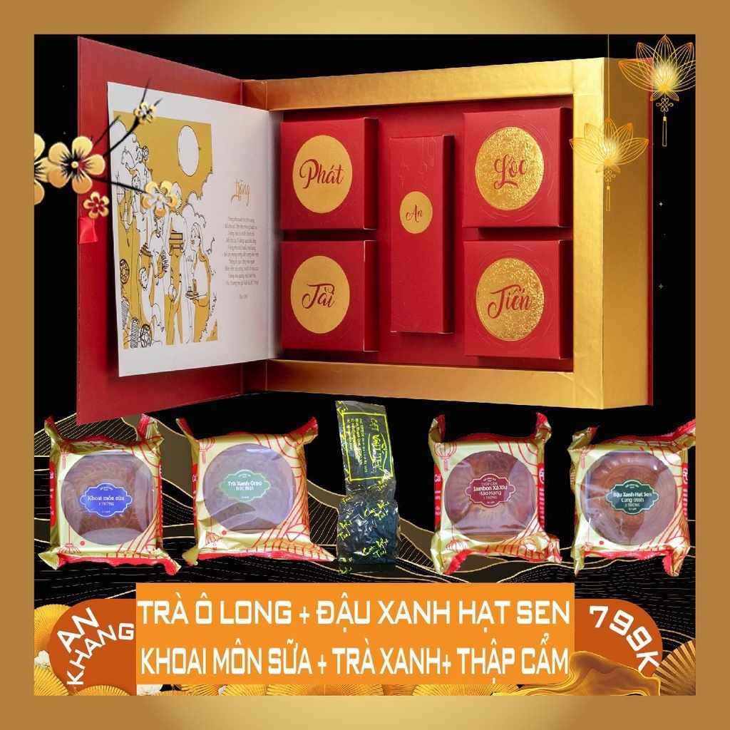 Bánh trung thu An Khang Nonglamfood - Hộp 4 bánh 1 trà ô lông