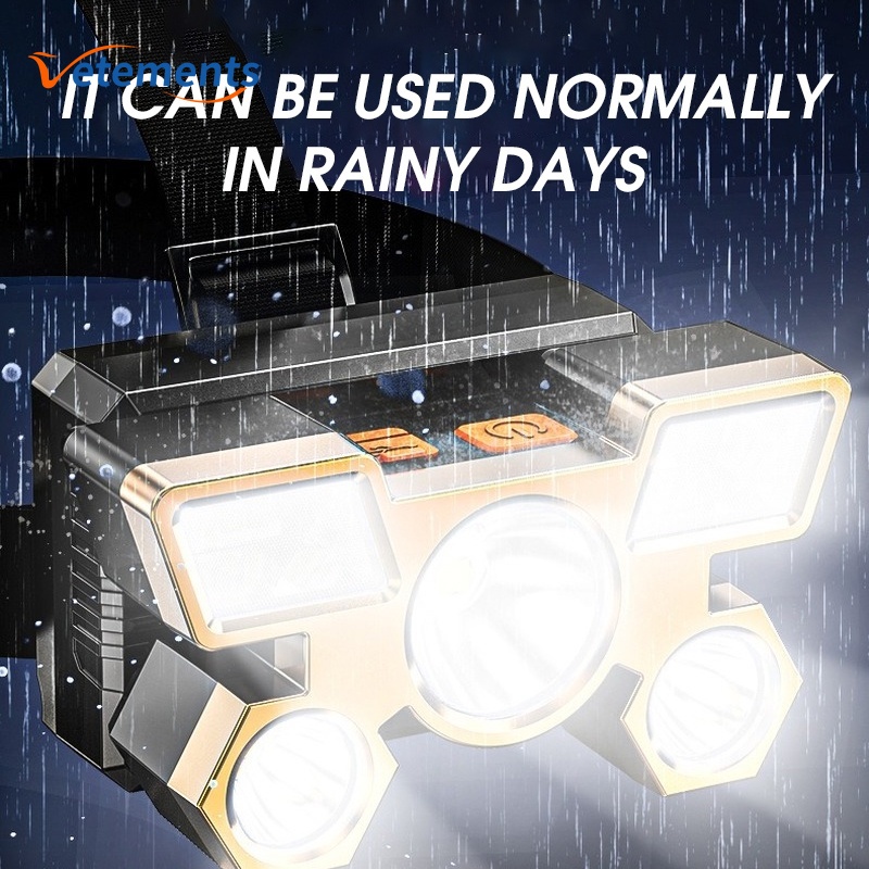 Đèn pin đeo đầu 5 bóng LED 4 chế độ có thể sạc lại qua cổng USB tiện lợi