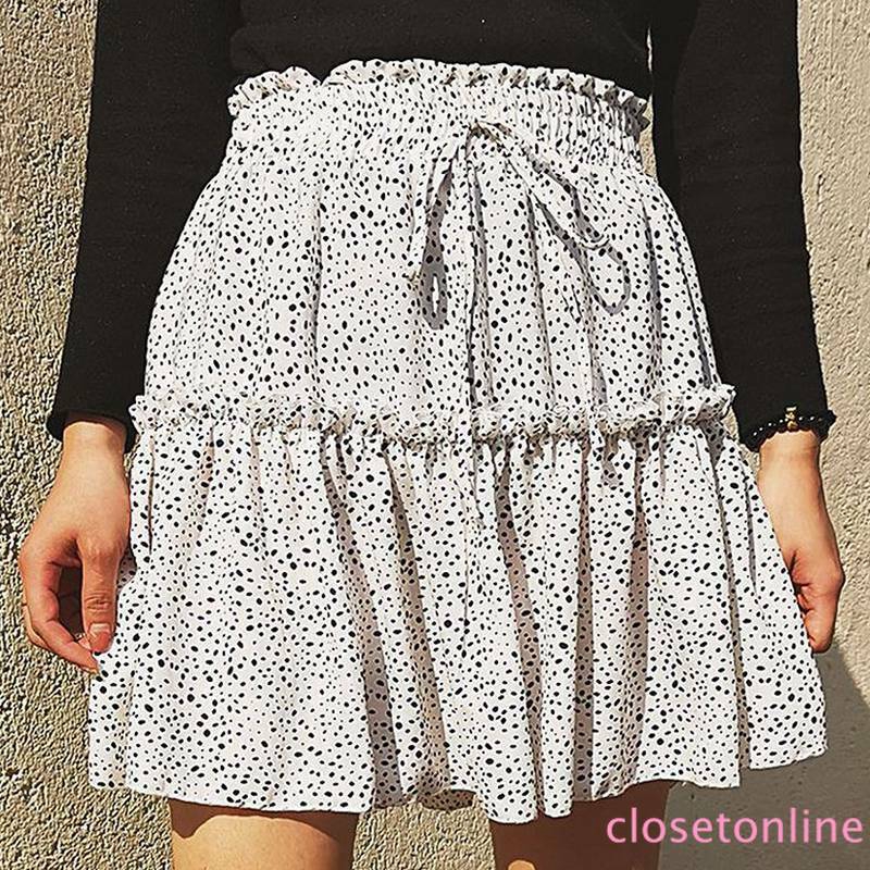 Sale Polka Dot Mini Skirts for Women Elastic Waist Pleated Beach Holiday CL | BigBuy360 - bigbuy360.vn