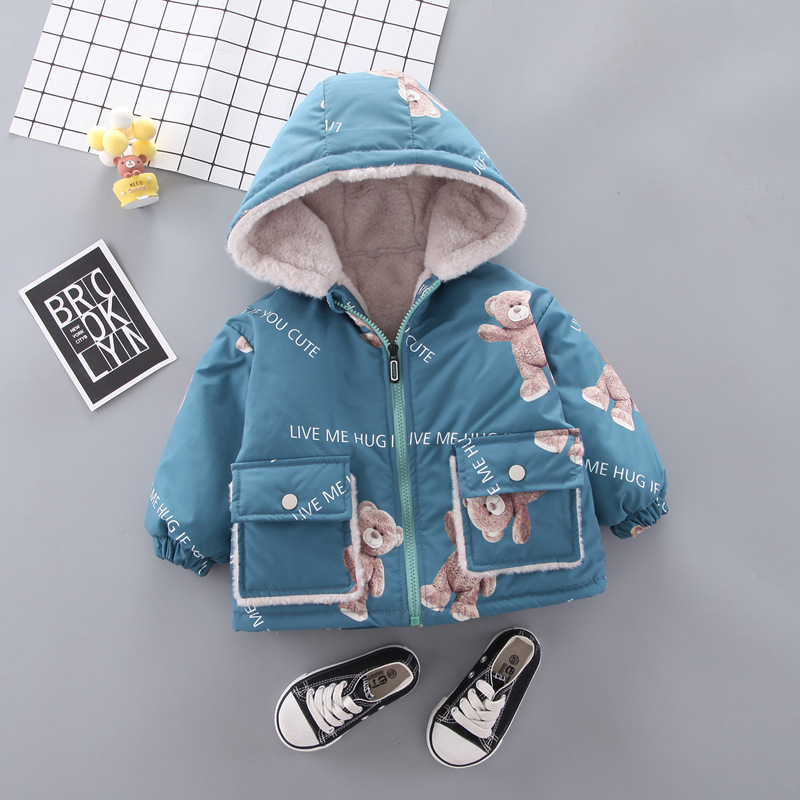 Áo Hoodie Nhung In Hình Gấu Hoạt Hình Xinh Xắn Cho Bé