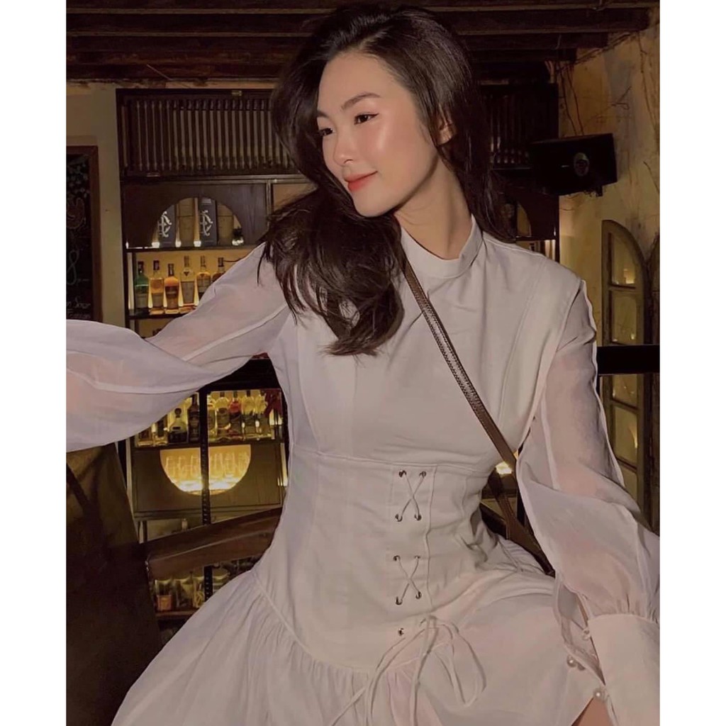 Đầm nữ 🎀FREESHIP✨ Đầm xòe nữ màu trắng đan eo kiểu dáng vintage sang chảnh | BigBuy360 - bigbuy360.vn
