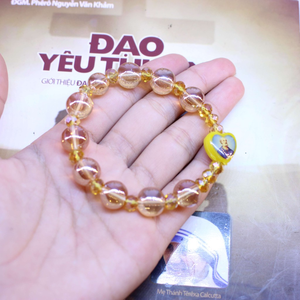 Chuỗi Tràng Hạt Mân Côi Đá Topaz vàng mật ong 10li xen kẽ đá đá topaz nhỏ Thánh Giá kiểu 10 hạt